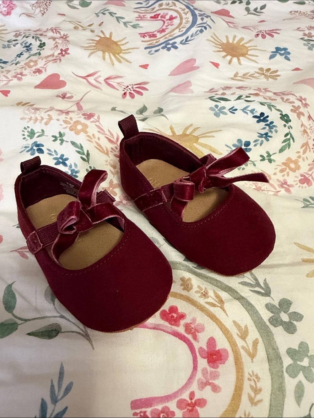 Old Navy Burgundy Velvet Bow Baby Mary Jane Shoes